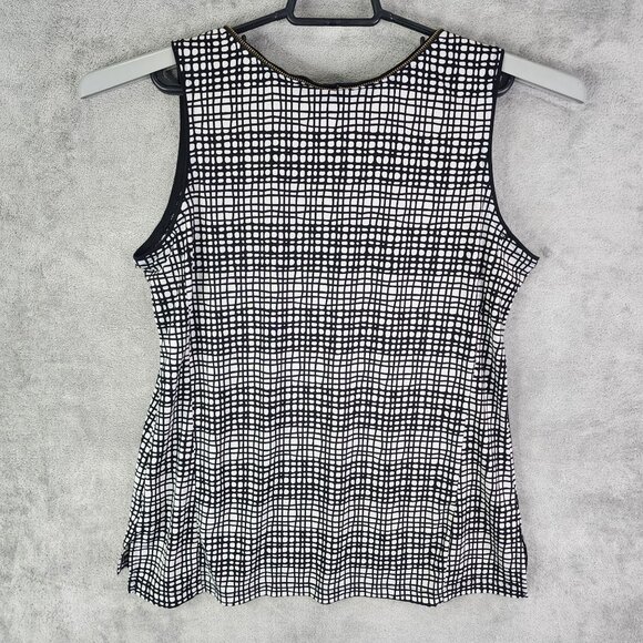 Women's Black & White Worthington Sleeveless V-Neck Top Zip-Front Size L - Picture 9 of 12